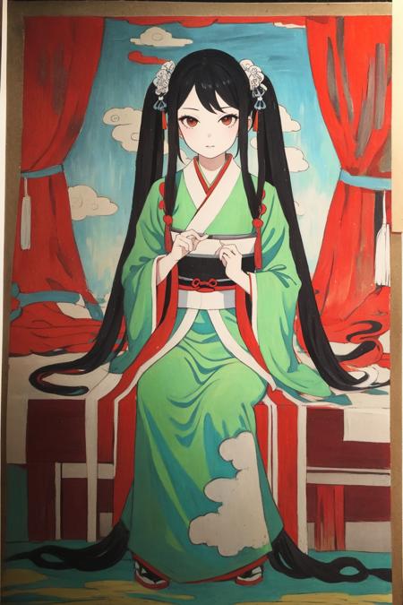 21566-2613267007-masterpiece, best quality,1girl, dunhuang,   long hair, looking at viewer, twintails, black hair, hanfu,  traditional media, pai.png